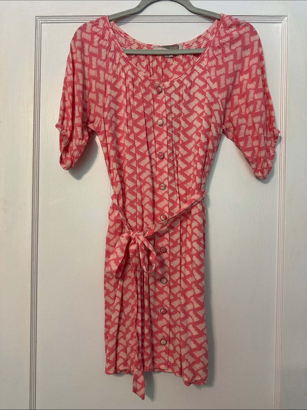 Forever 21 Pink Patterned Button-Front Dress with Self-Tie Waist